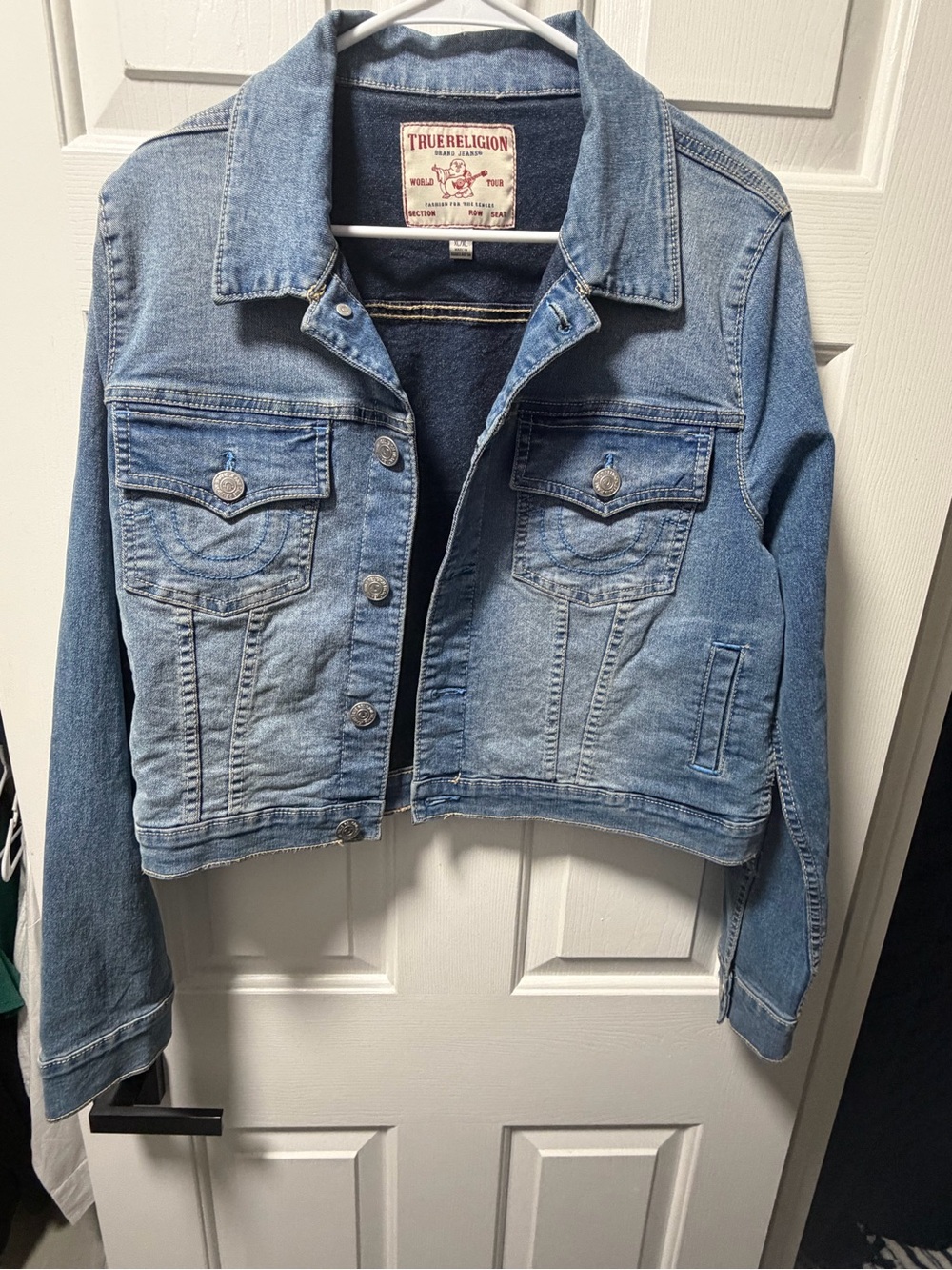 True Religion Light Blue Washed Denim Trucker Jacket